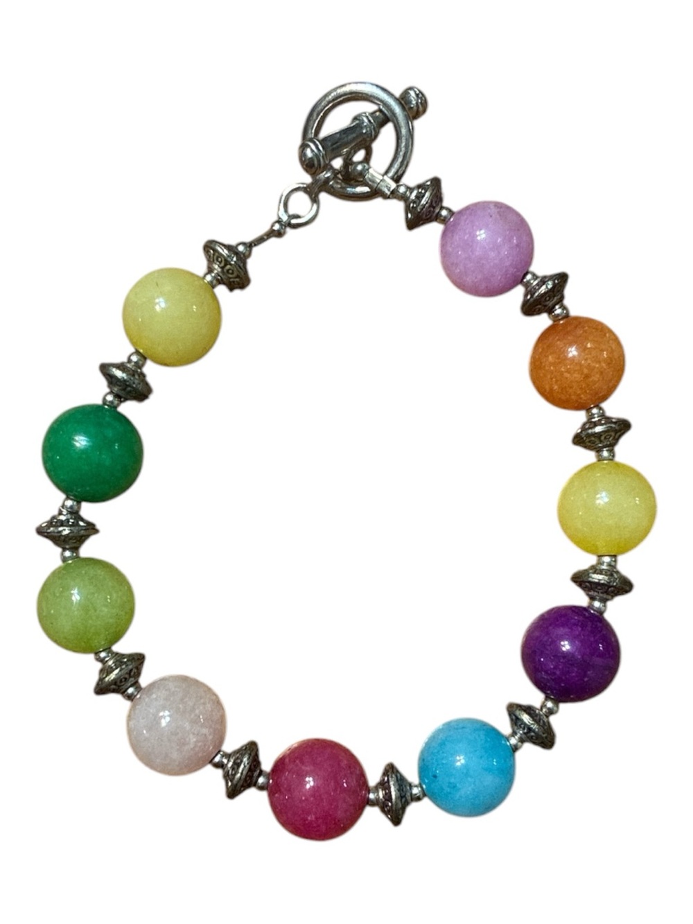 Multicolor Stone Bead Bracelet with Silver Accents